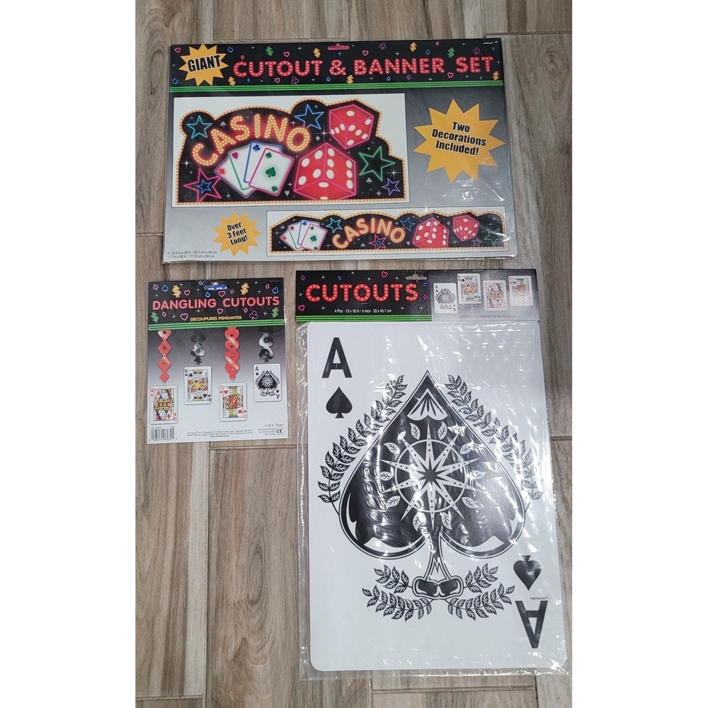 Amscan Casino Night Decor Set Jumbo Playing Cards Banner Cutouts Vintage New